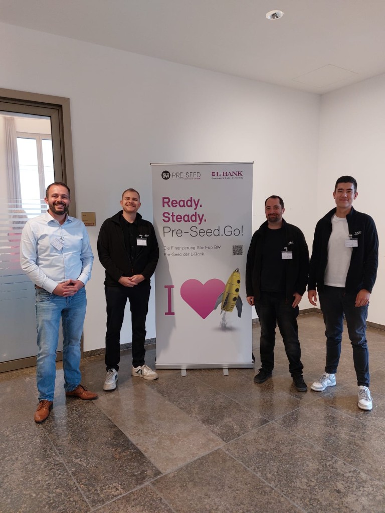 The AMS Go founding team after the Start-up BW Pre-Seed pitch on May 6, 2026
