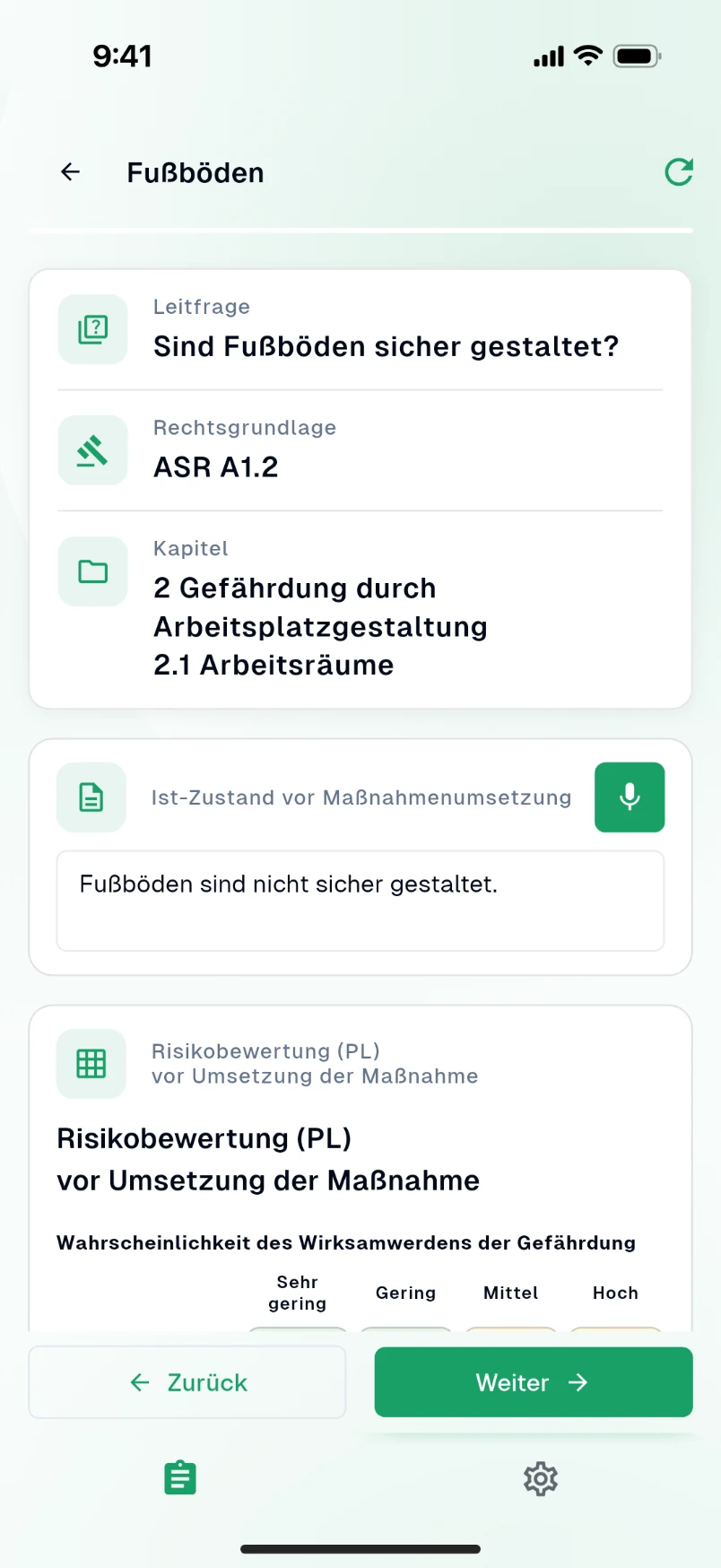 Screenshot der mobilen App