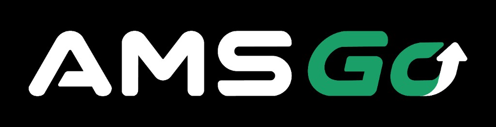 AMS Go Logo horizontal – Weiß/Grün auf Schwarz